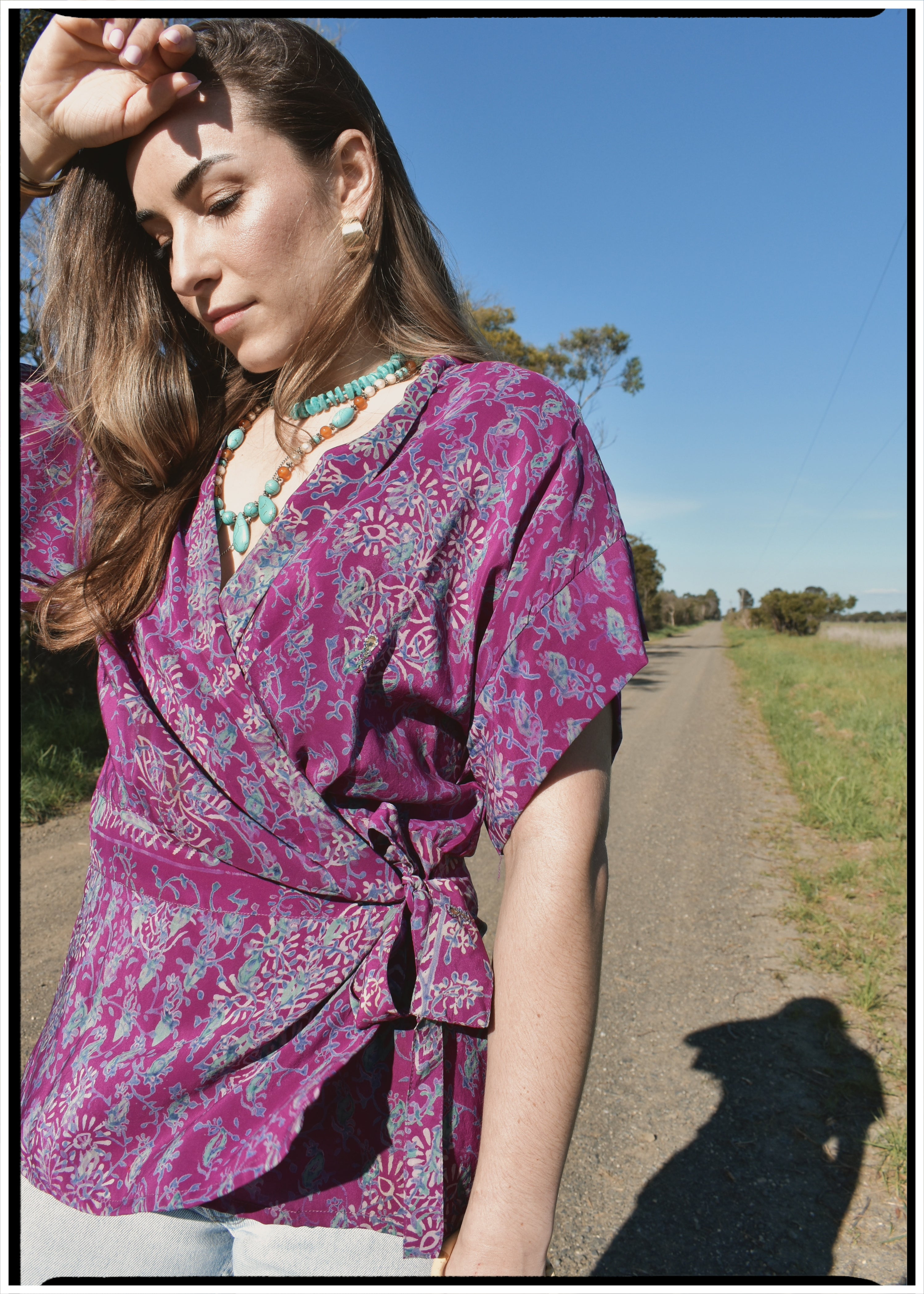 Bassia Silk Crepe Cross Tie Front Blouse ~ Serice M