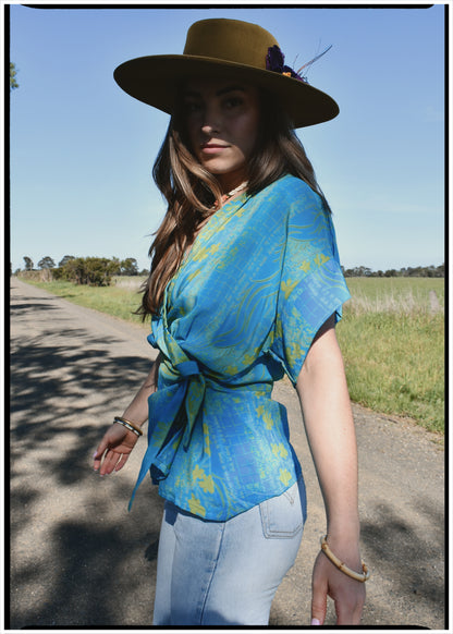 Bassia Silk Crepe Cross Tie Front Blouse ~ Breeze M