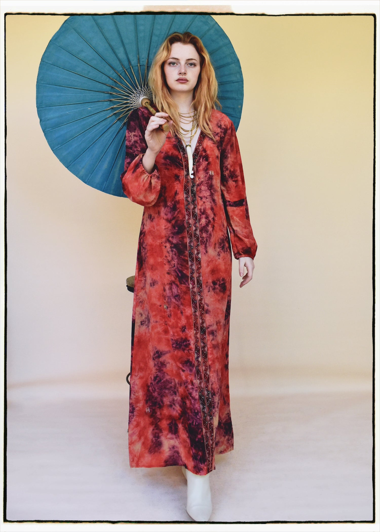 Zea Silk Crepe Kaftan Maxi Dress ~  Jubilee XS