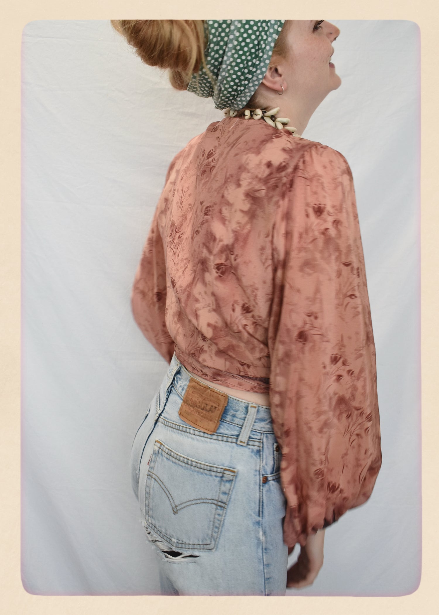 Hoya Silk Crepe Balloon Sleeve Wrap Top ~ Creole S