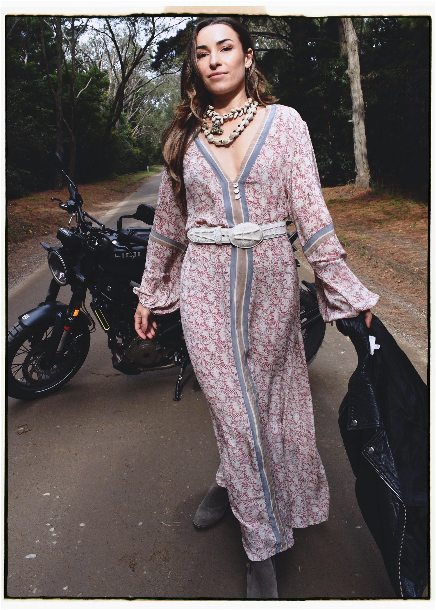 Zea Silk Crepe Kaftan Maxi Dress ~  Woodrose XL