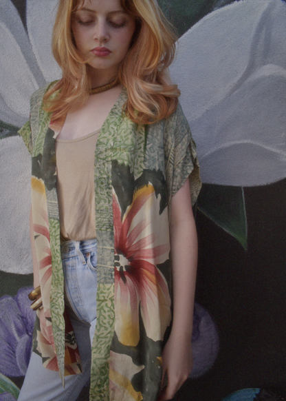 Pilea Silk Crepe Wrap Kimono Top ~ Papyrus L/XL