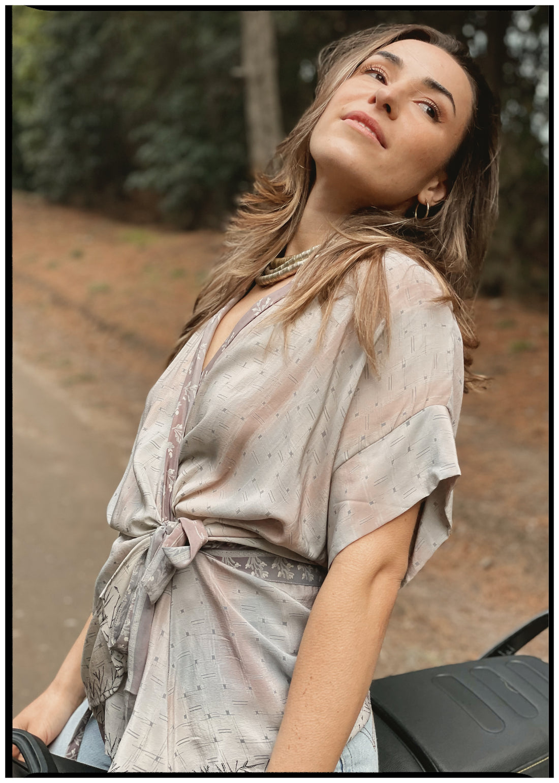 Bassia Silk Crepe Cross Tie Front Blouse ~ Oyster XL