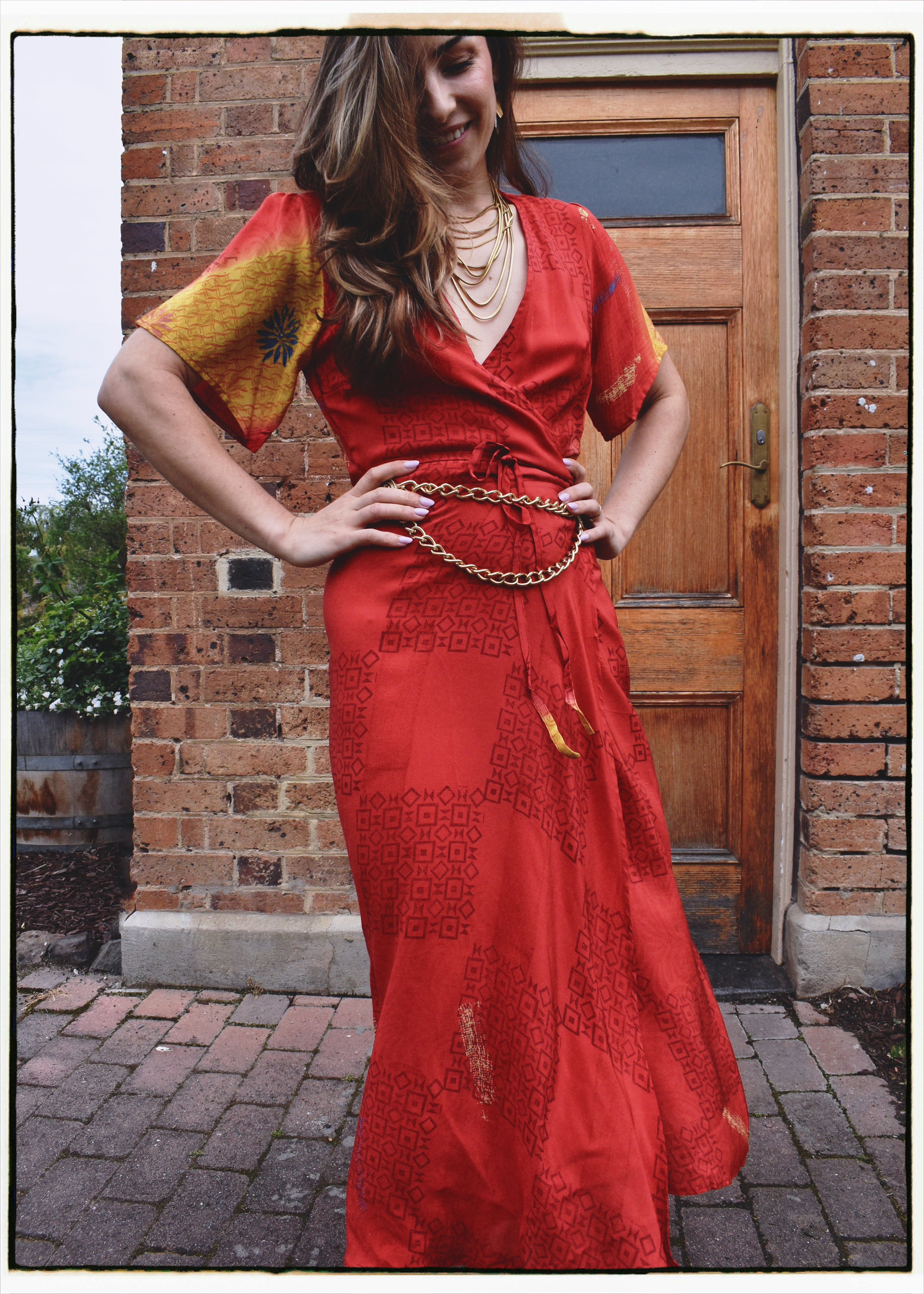 Liatris Silk Crepe Flutter Sleeve Wrap Dress ~ Fiesta S