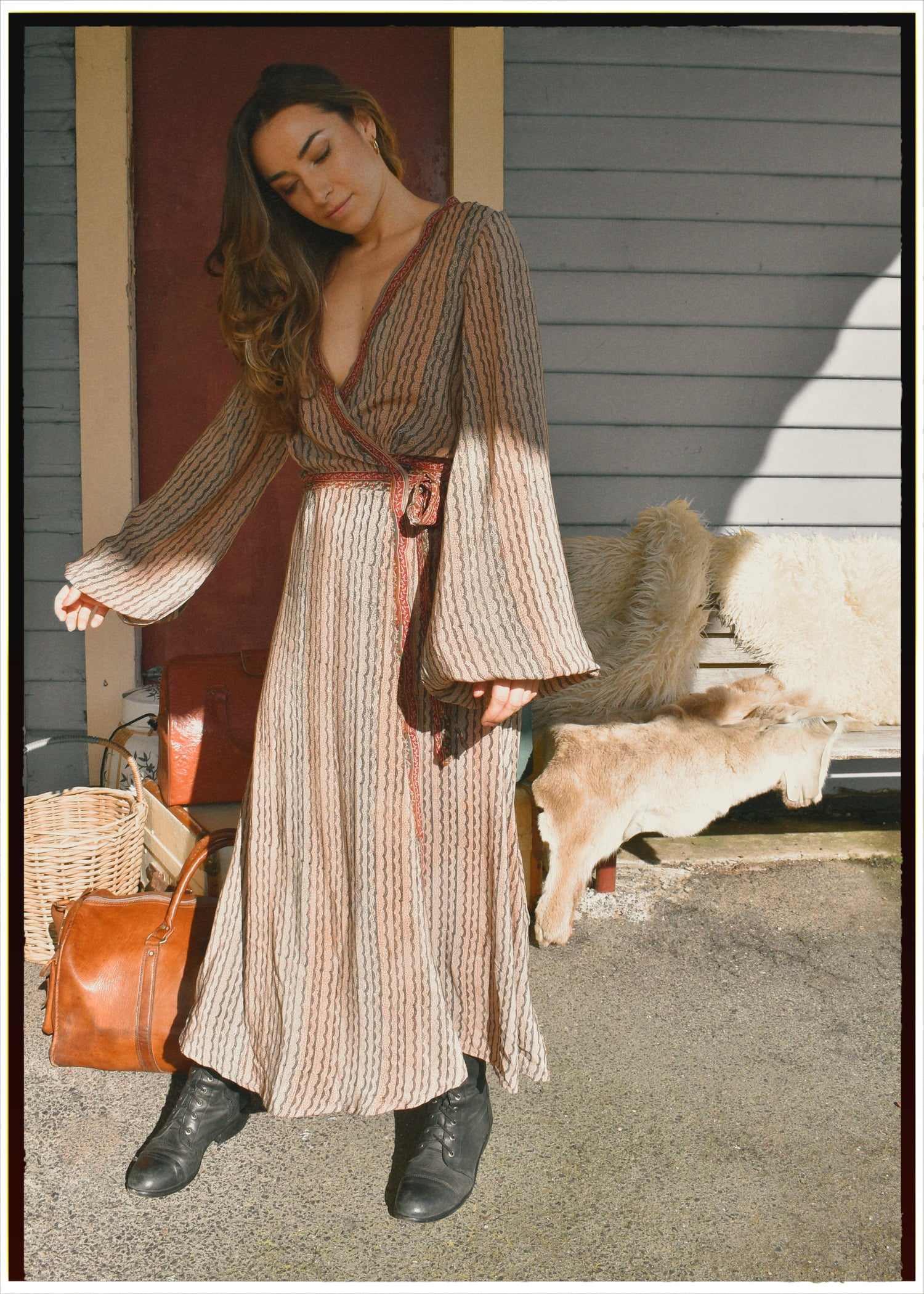 Caladium Silk Wrap Dress ~ Bark XS