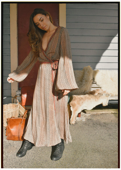 Caladium Silk Wrap Dress ~ Bark XS