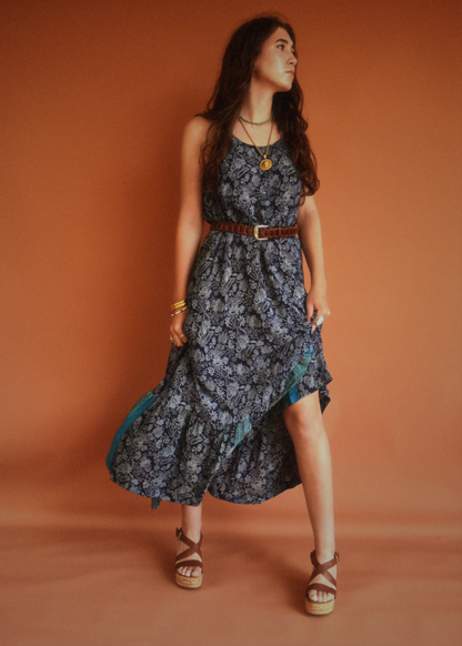 Eustoma Silk Crepe Swing Maxi Dress ~ Daphne XL