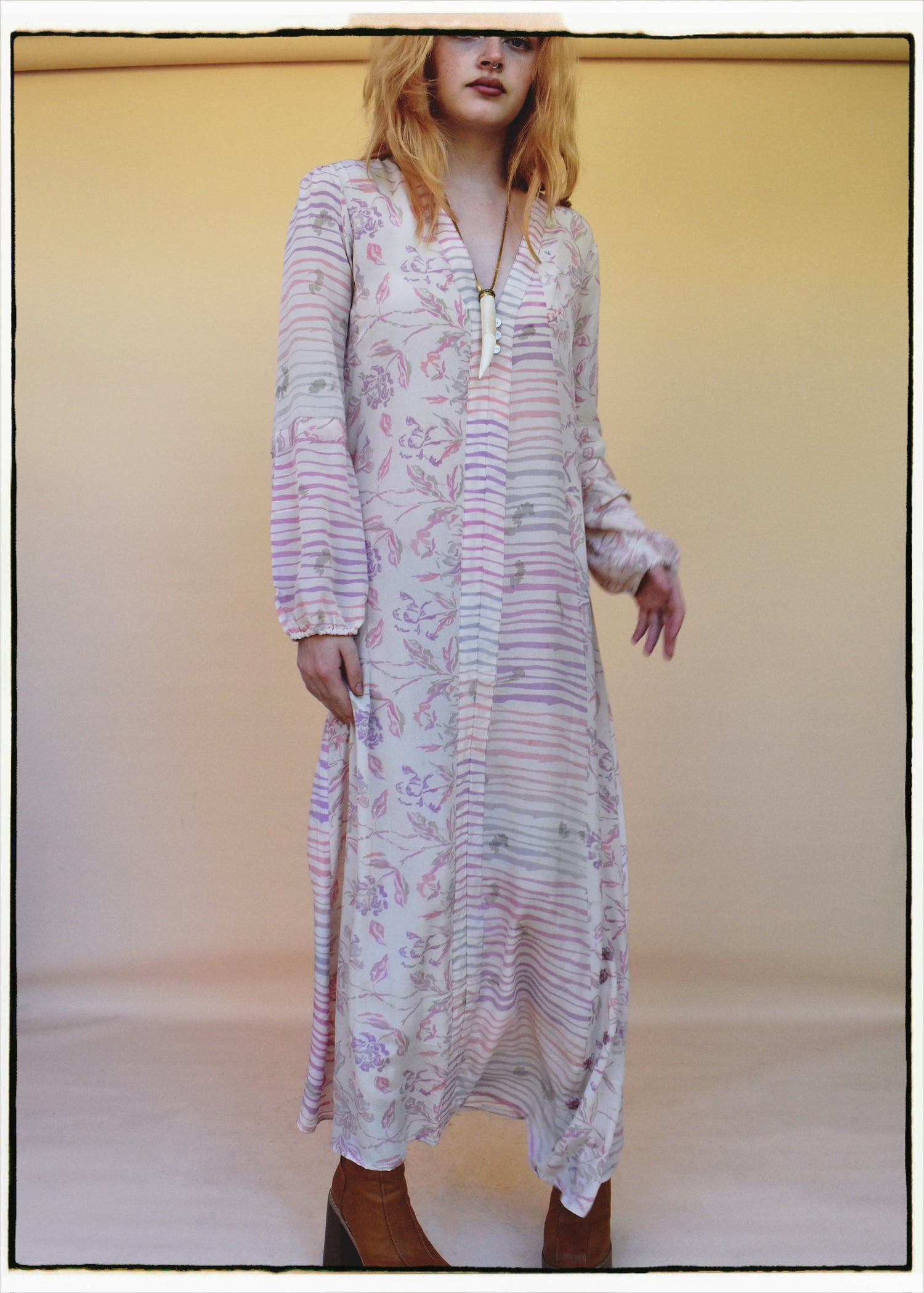 Zea Silk Crepe Kaftan Maxi Dress ~  Ballerina XS