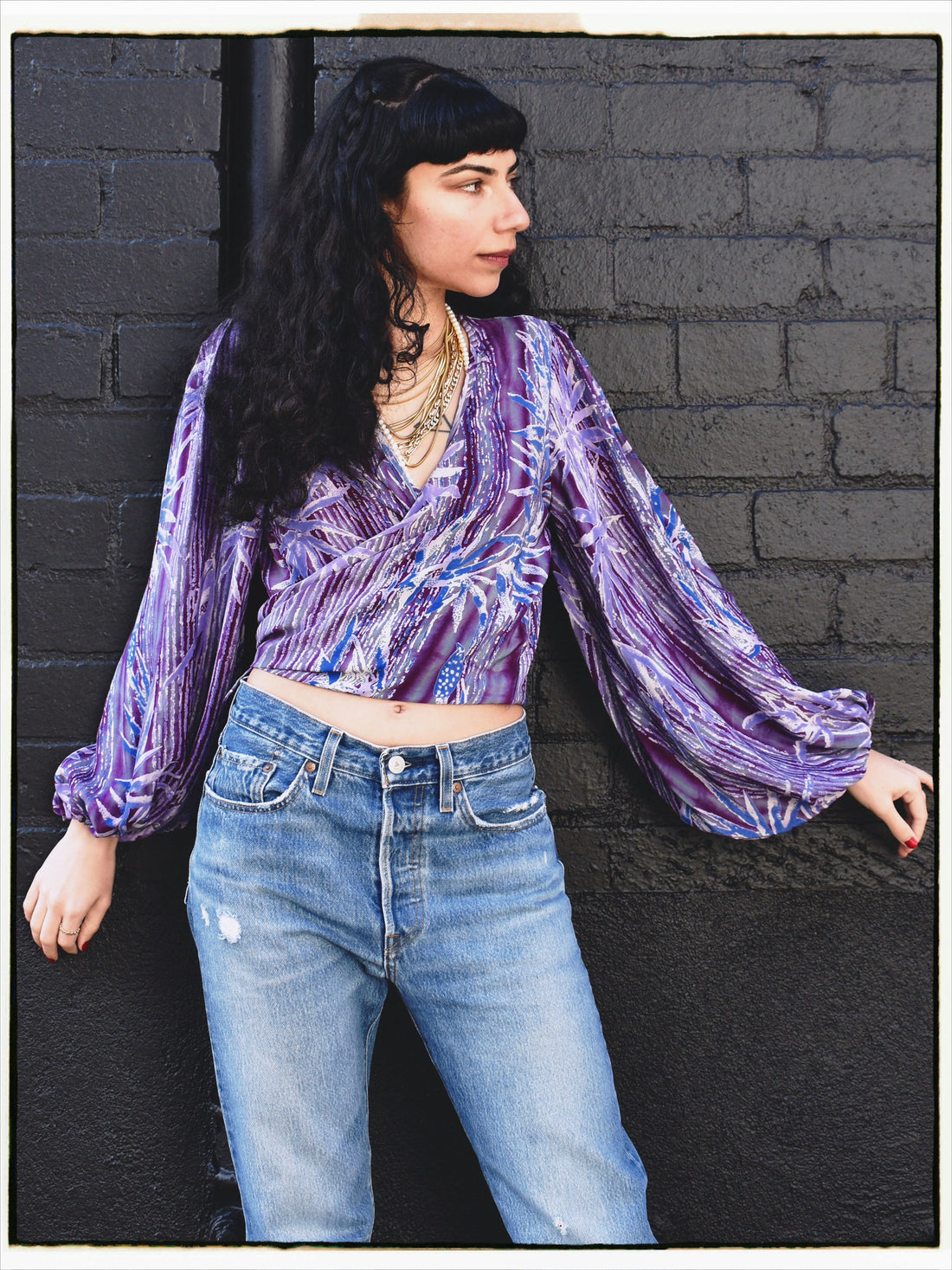 Hoya Silk Crepe Balloon Sleeve Wrap Top ~ Mauve XS