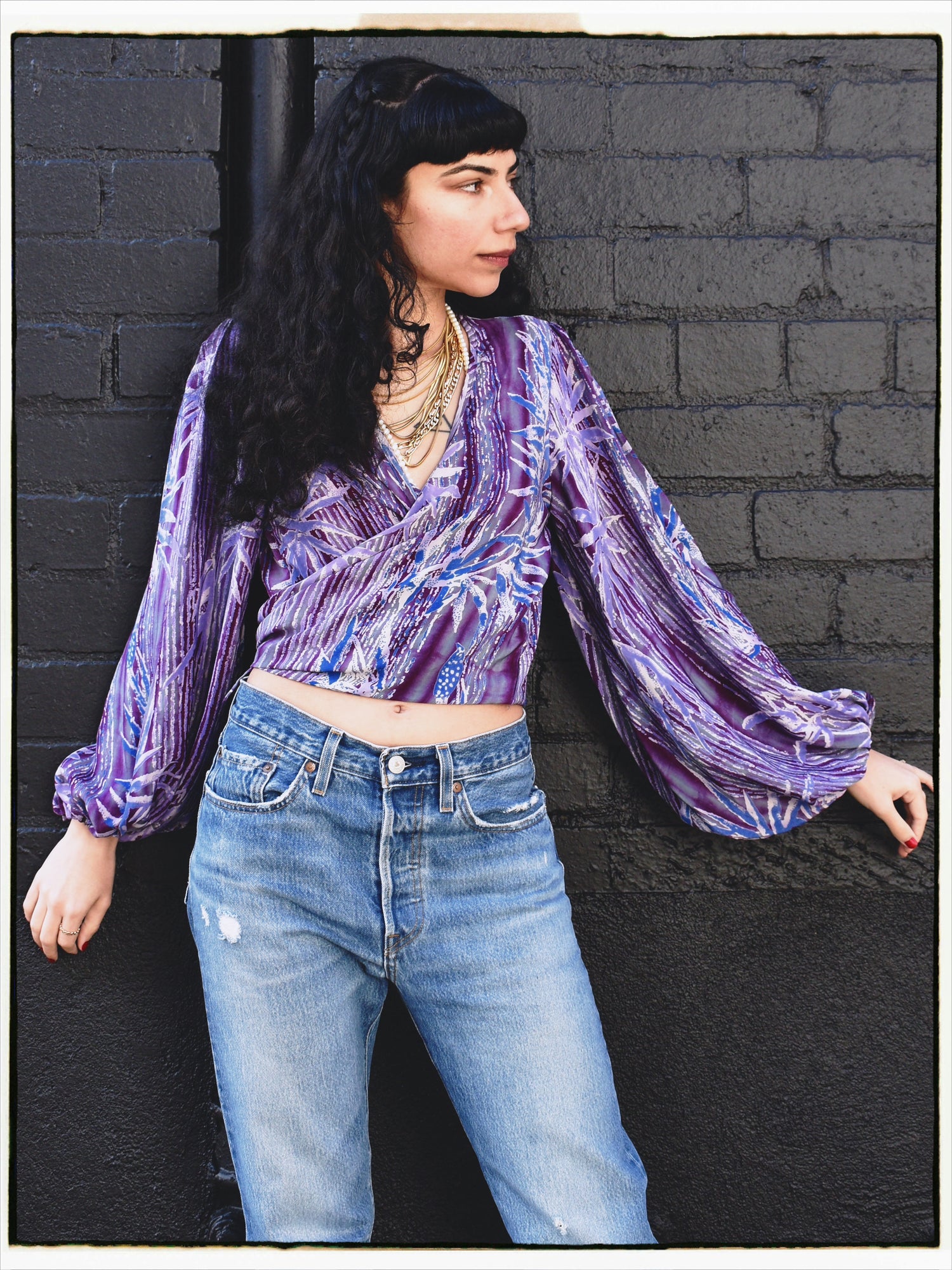 Hoya Silk Crepe Balloon Sleeve Wrap Top ~ Mauve XS