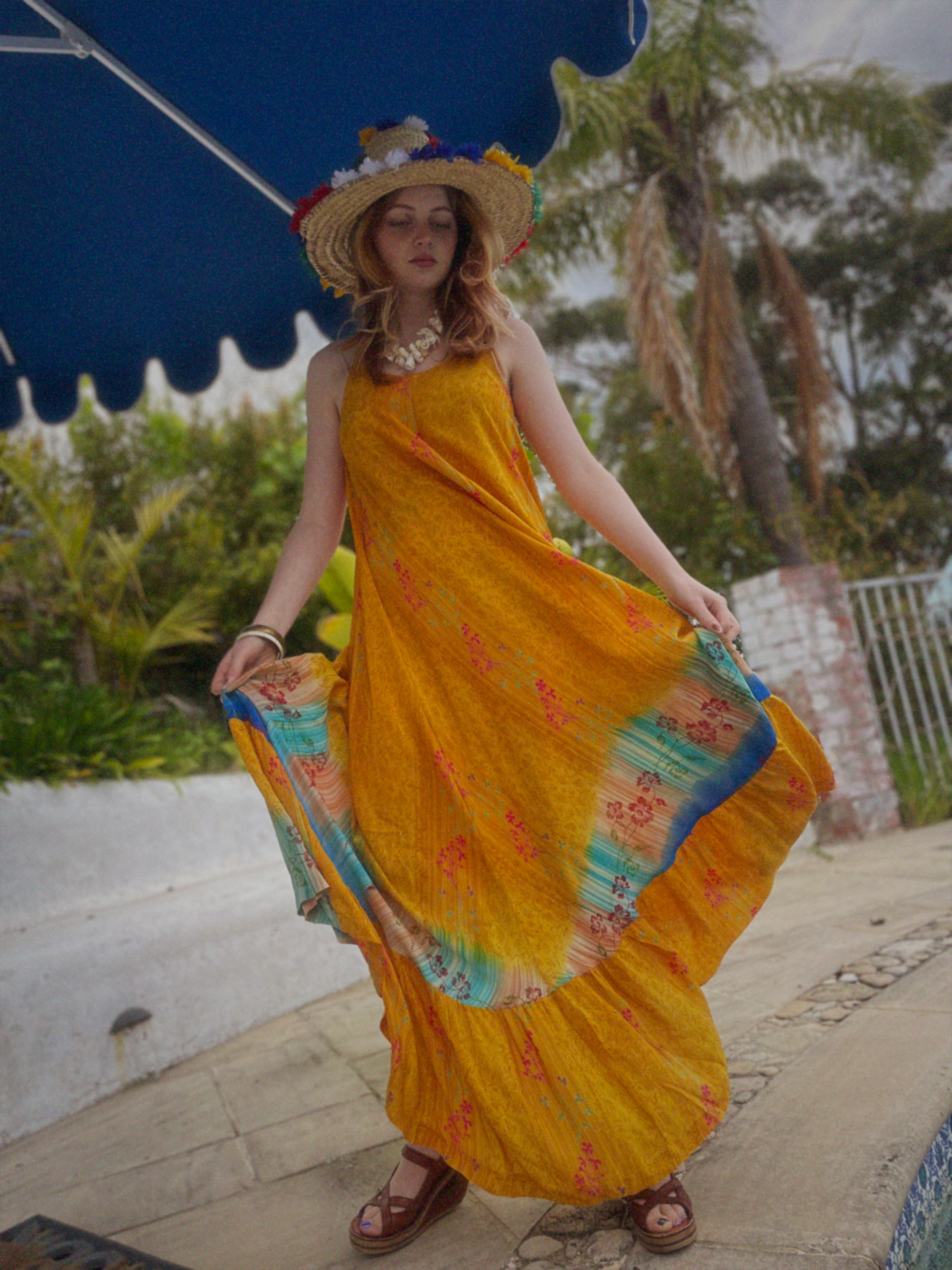 Eustoma Silk Crepe Swing Maxi Dress ~  Honey S