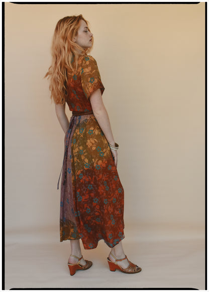 Liatris Silk Crepe Flutter Sleeve Wrap Dress ~ Persimmon XS