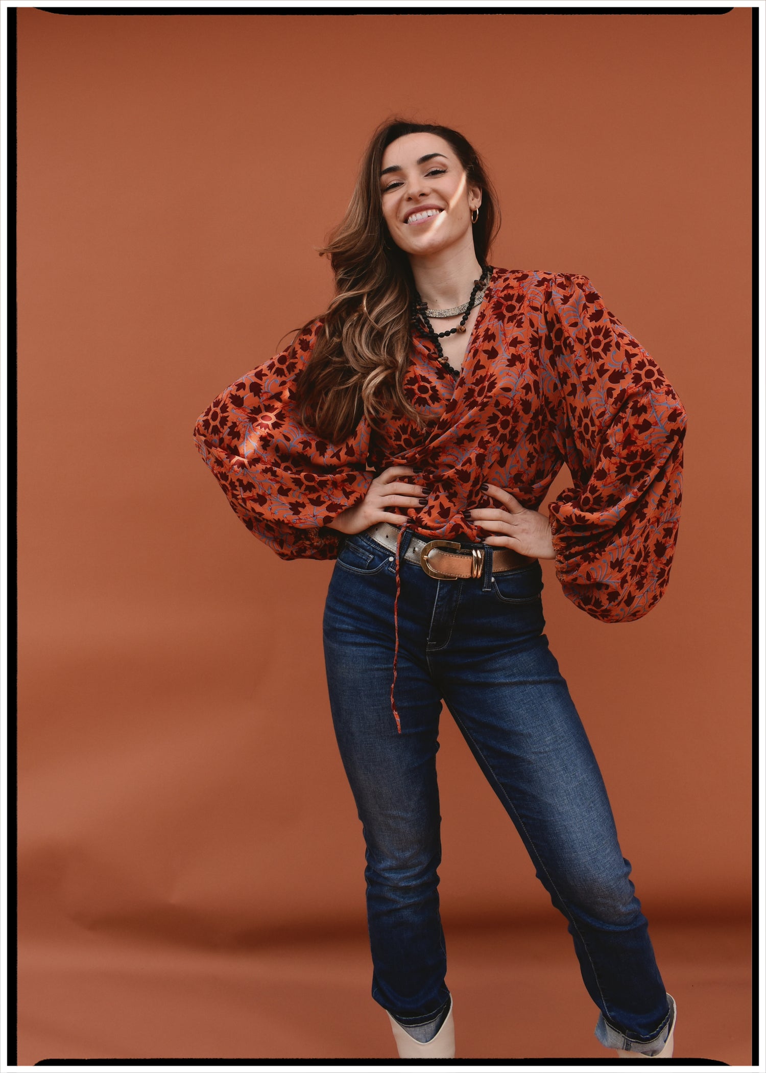 Hoya Silk Crepe Balloon Sleeve Wrap Top ~ Cayenne XL