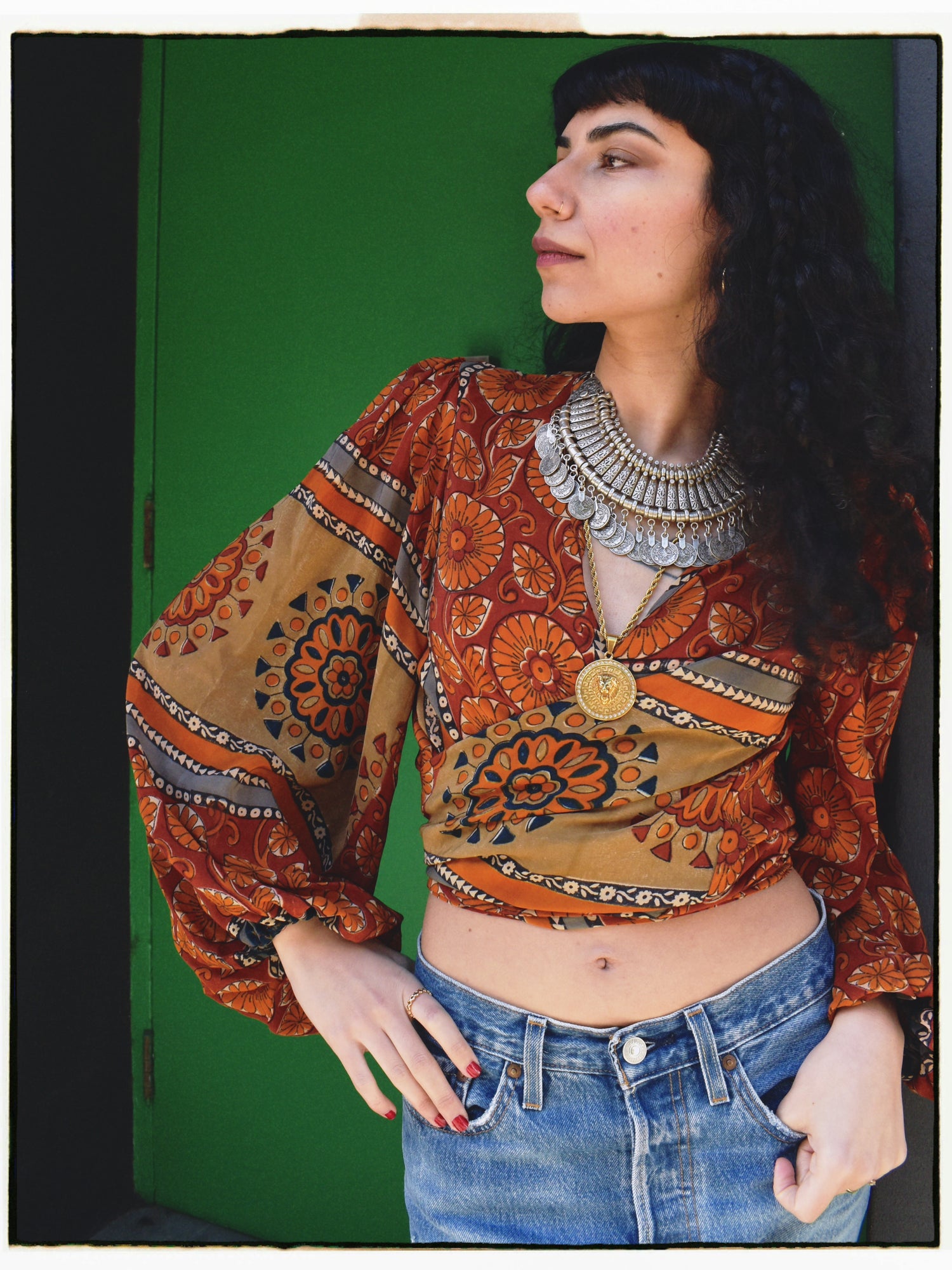 Hoya Silk Crepe Balloon Sleeve Wrap Top ~ Ashbury XS