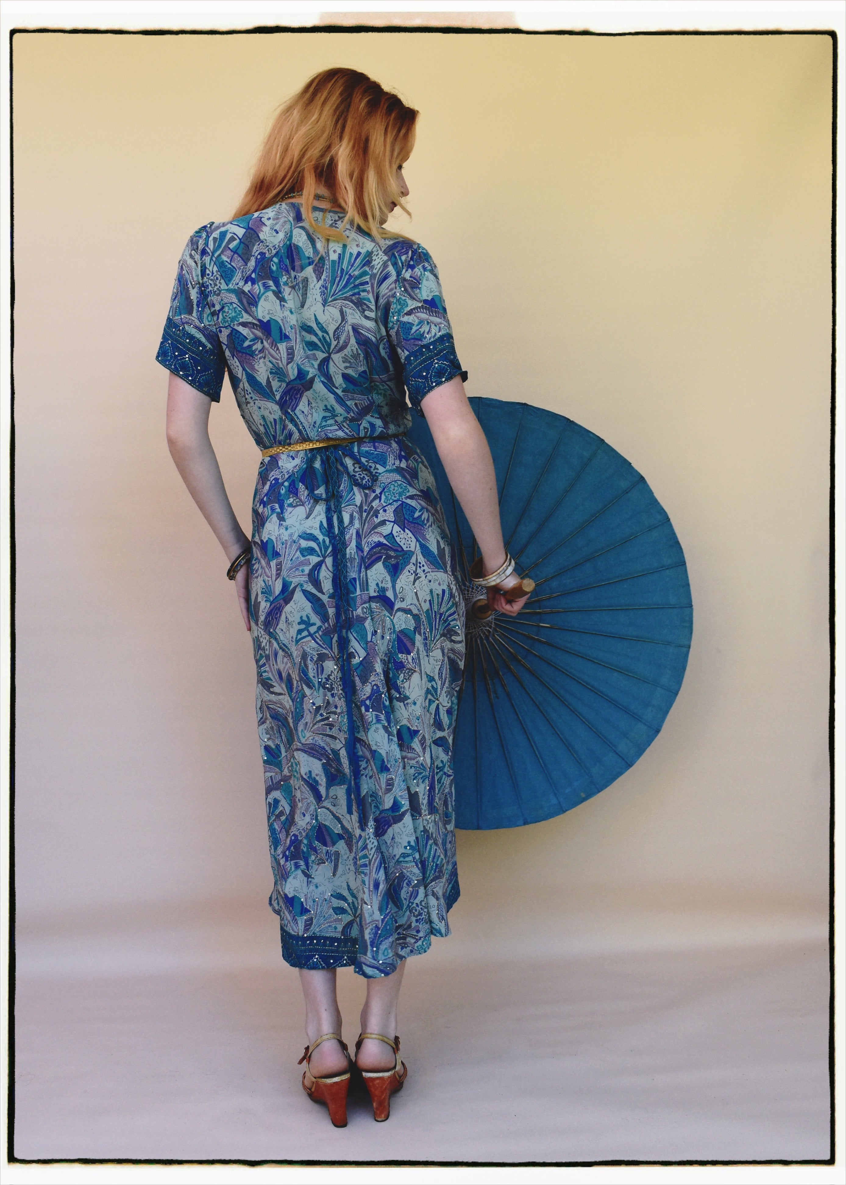 Liatris Silk Crepe Flutter Sleeve Wrap Dress ~ Skyride S