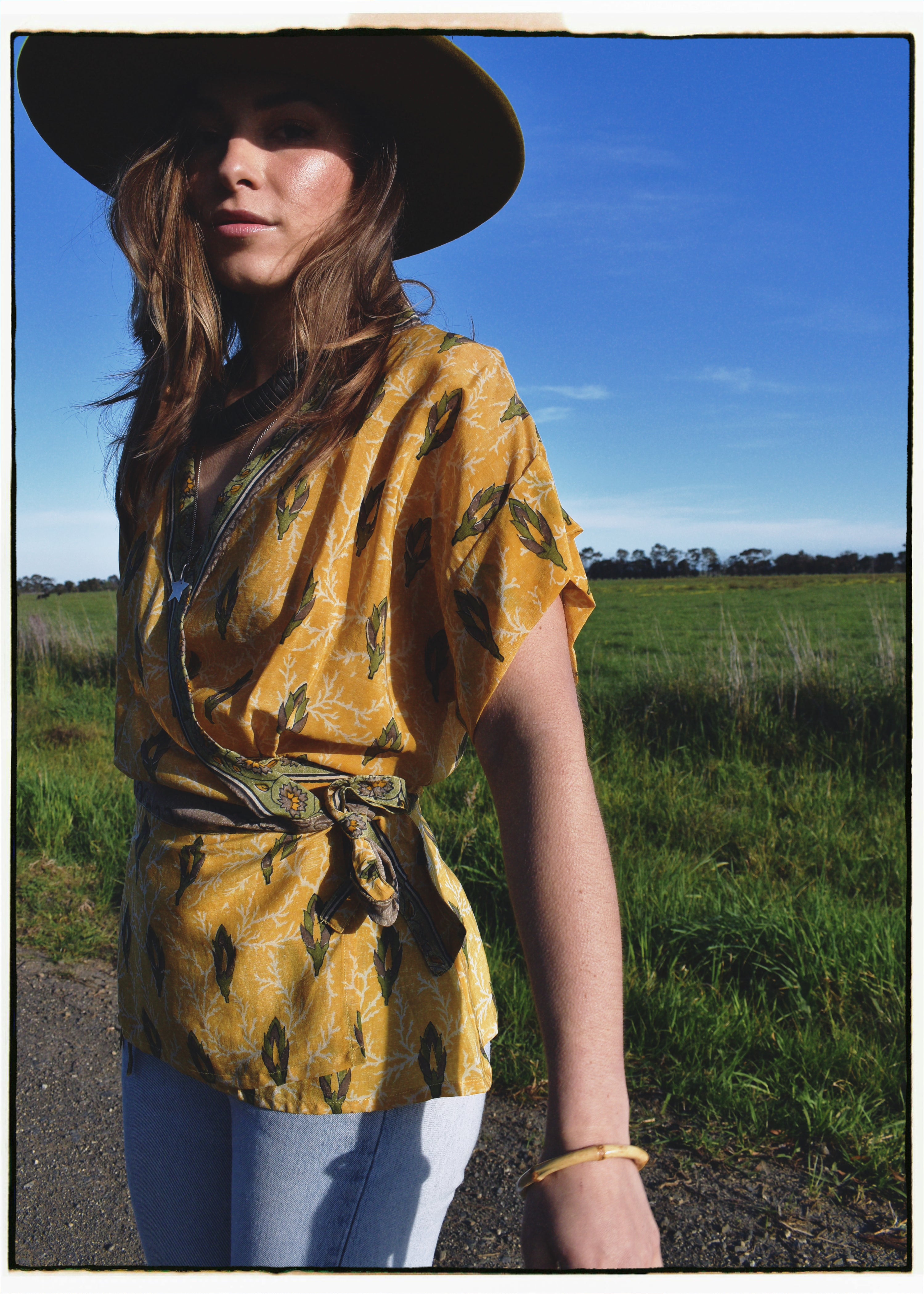 Bassia Silk Crepe Cross Tie Front Blouse ~ Amber M