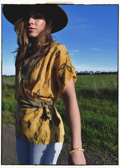 Bassia Silk Crepe Cross Tie Front Blouse ~ Amber M