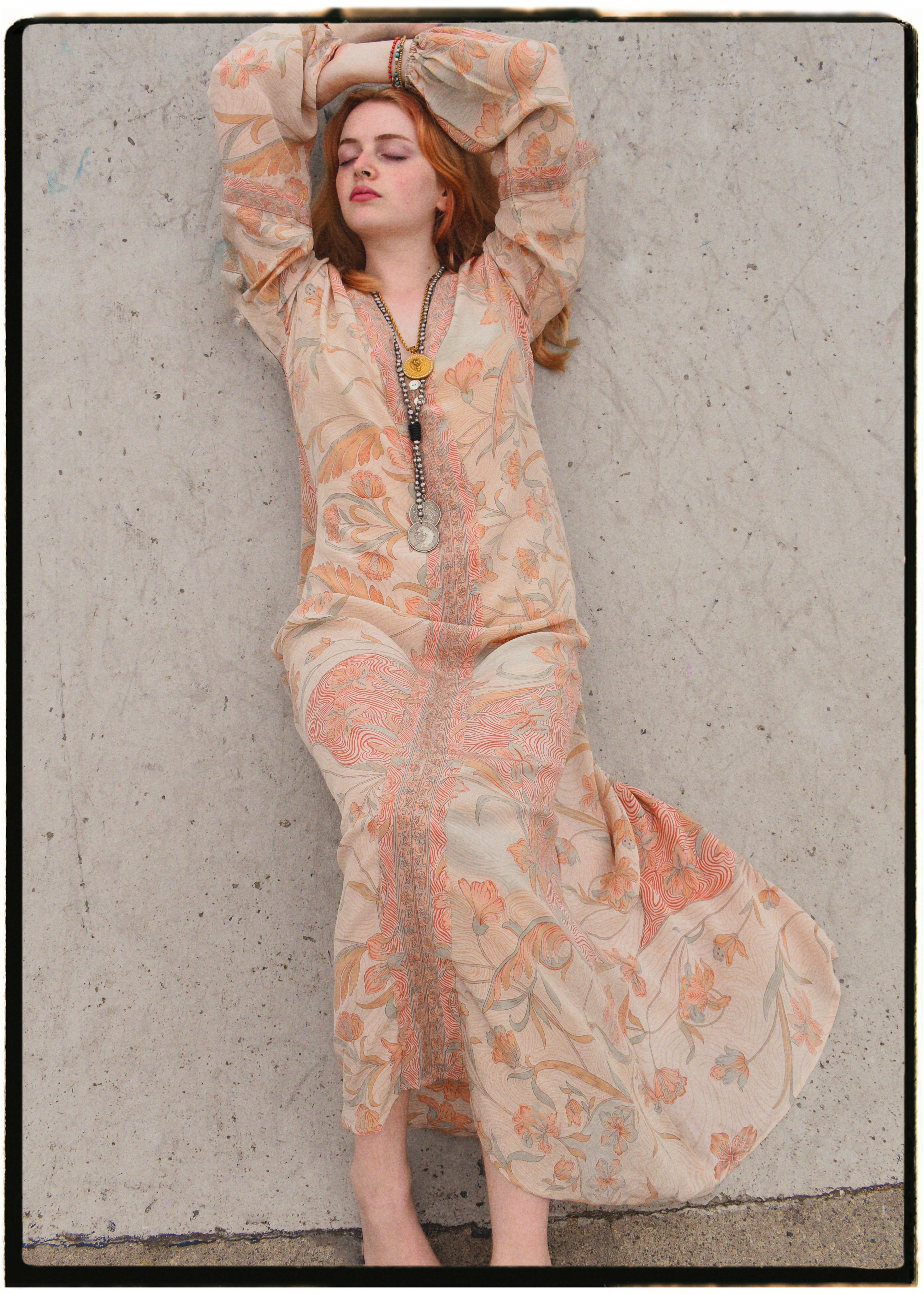 Zea Silk Crepe Kaftan Maxi Dress ~   Seashell XS