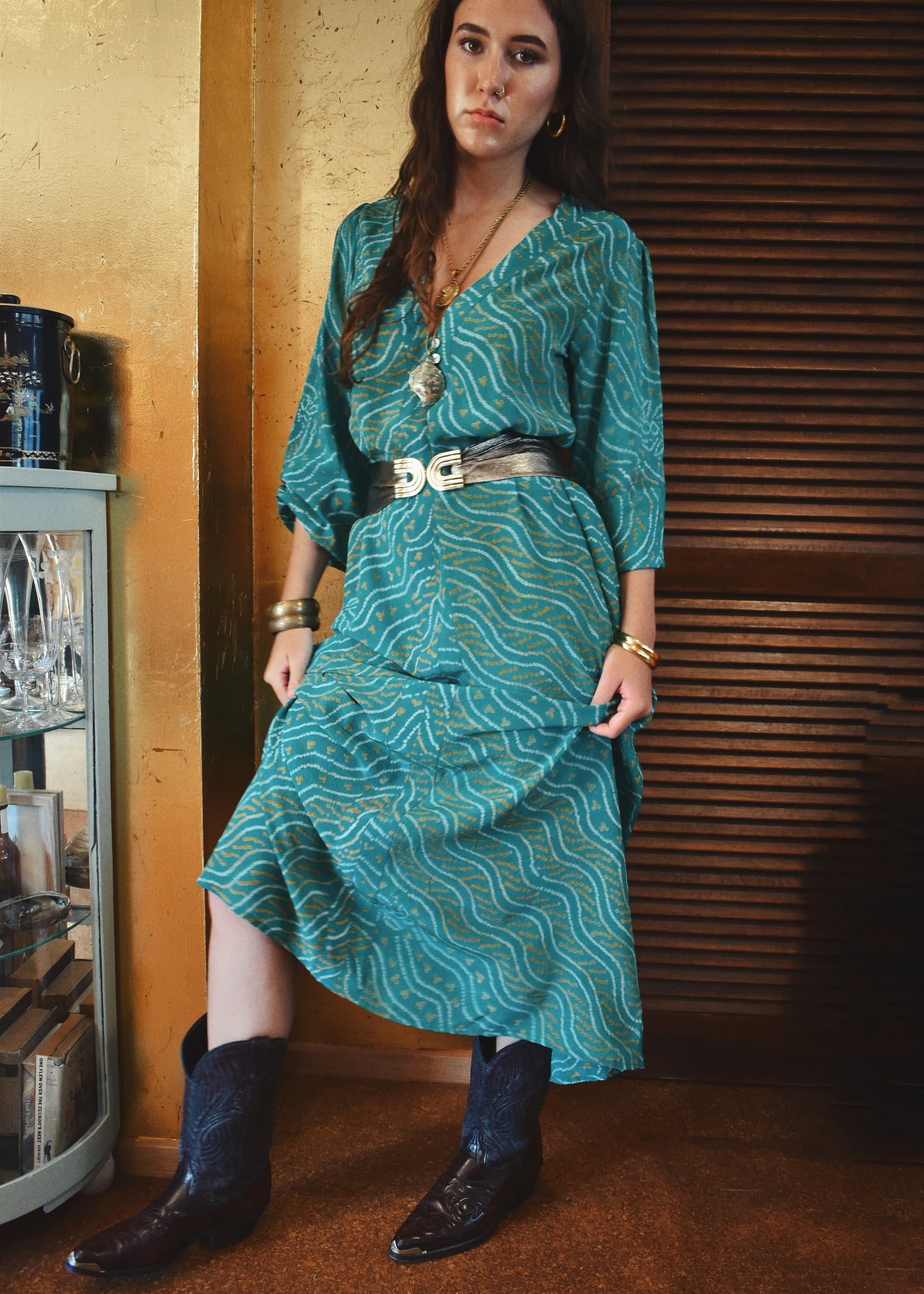 Zea Silk Crepe Kaftan Maxi Dress ~  Cascade M