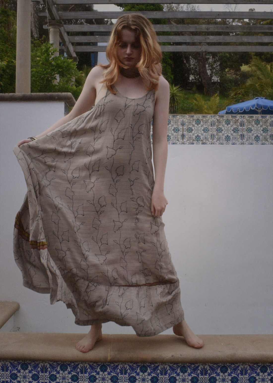 Eustoma Silk Crepe Swing Maxi Dress ~ Azurine M