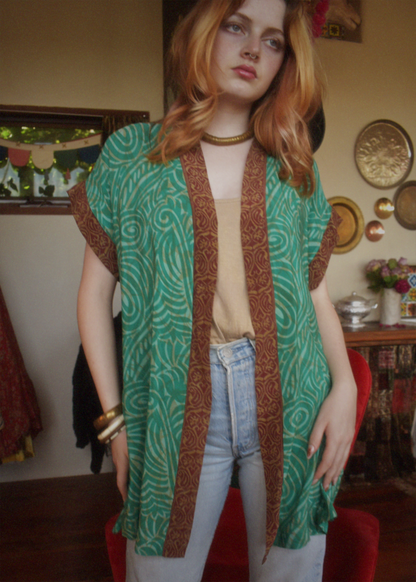 Pilea Silk Crepe Wrap Kimono Top ~ Tambourine L/XL