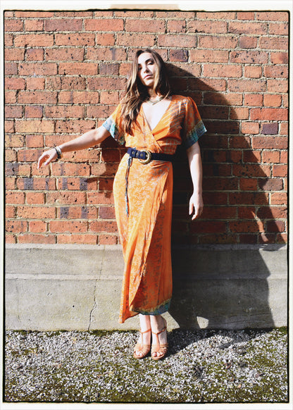 Liatris Silk Crepe Flutter Sleeve Wrap Dress ~ Spice S