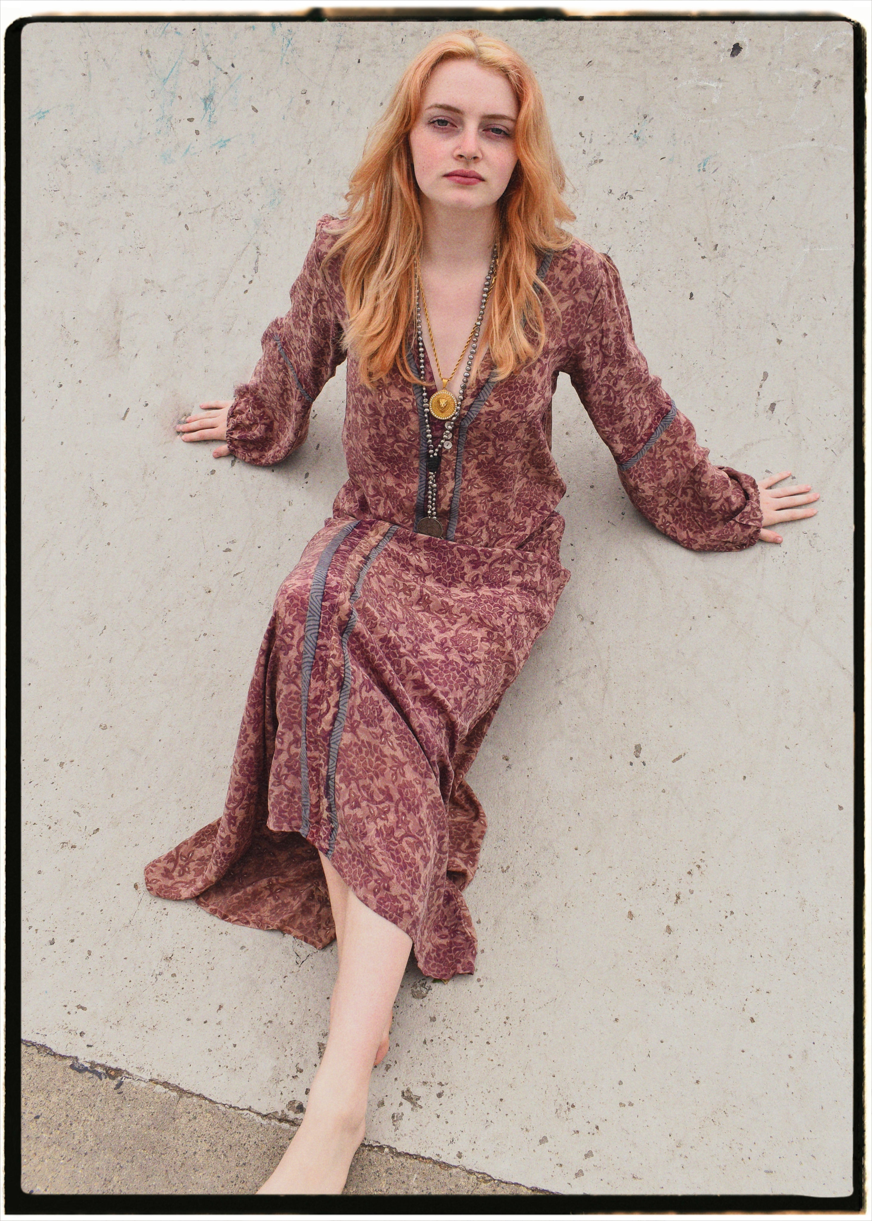 Zea Silk Crepe Kaftan Maxi Dress ~  Quartz XS