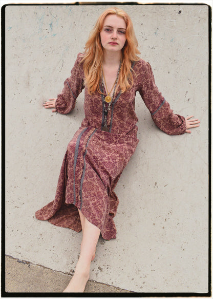 Zea Silk Crepe Kaftan Maxi Dress ~  Quartz XS