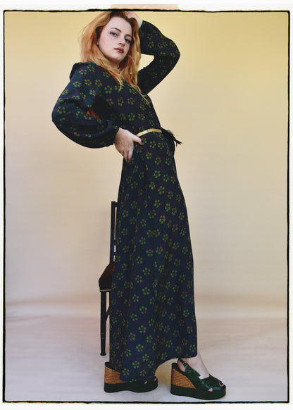 Zea Silk Crepe Kaftan Maxi Dress ~  Fjord XS