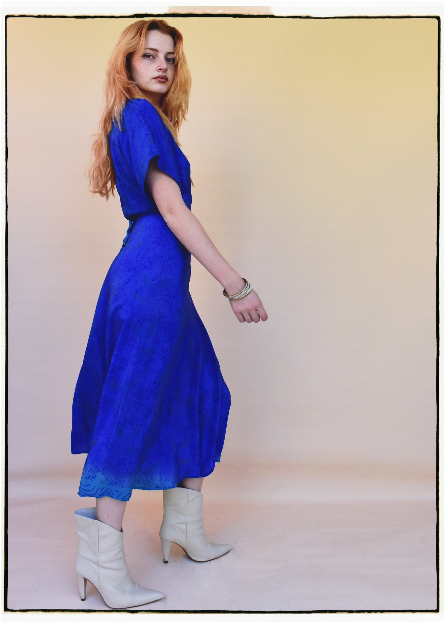 Liatris Silk Crepe Flutter Sleeve Wrap Dress ~ Icehouse M