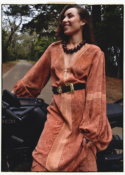 Zea Silk Crepe Kaftan Maxi Dress ~  Peach XL