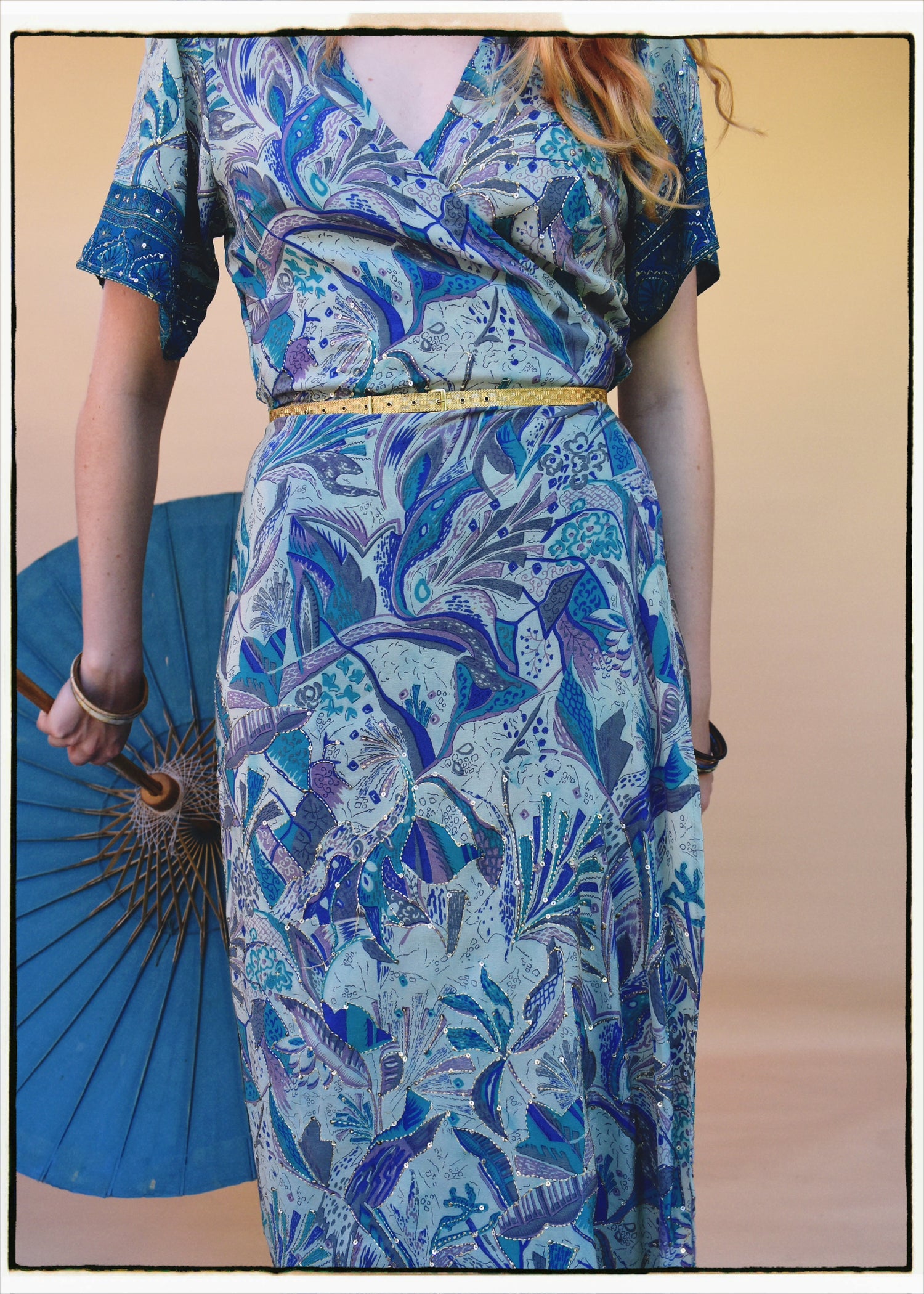 Liatris Silk Crepe Flutter Sleeve Wrap Dress ~ Skyride S