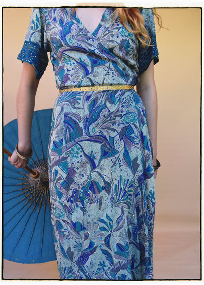 Liatris Silk Crepe Flutter Sleeve Wrap Dress ~ Skyride S