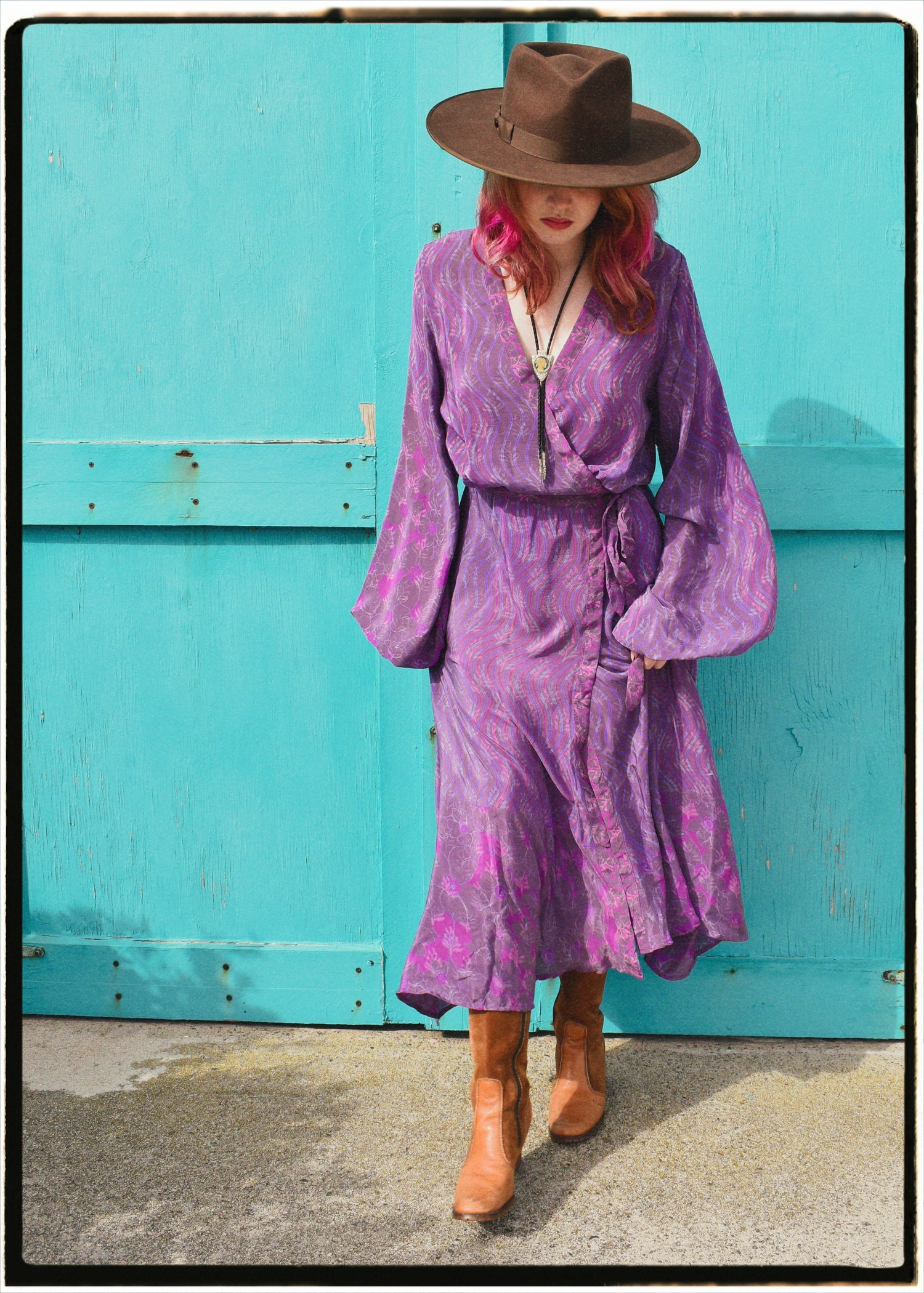 Caladium Wrap Silk Dress ~ Orchid L