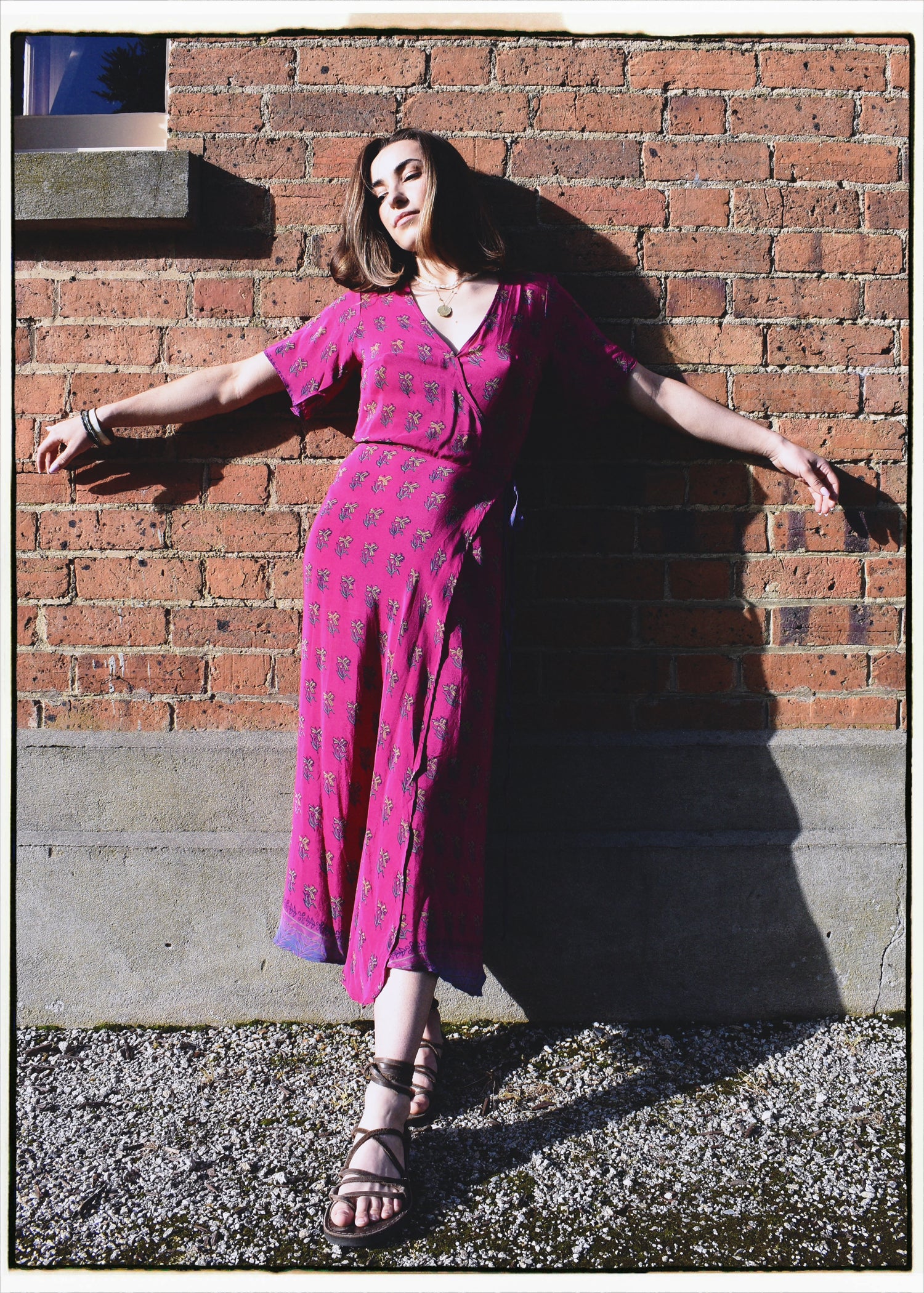 Liatris Silk Crepe Flutter Sleeve Wrap Dress ~ Baroque XS