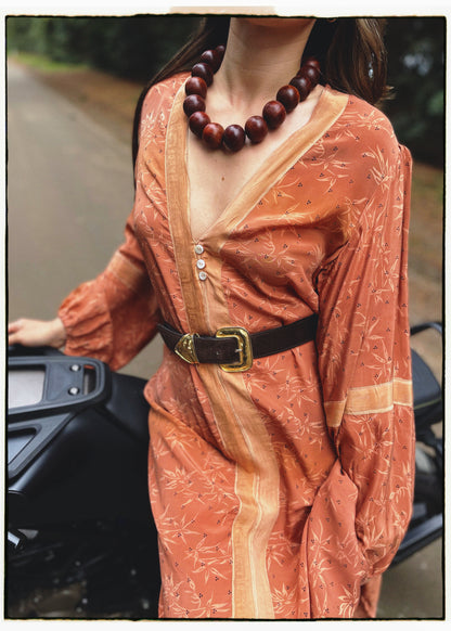 Zea Silk Crepe Kaftan Maxi Dress ~  Peach XL