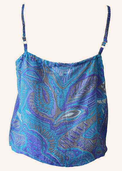 Reseda Silk Crepe Camisole Top ~  Azure XL