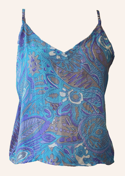 Reseda Silk Crepe Camisole Top ~  Azure XL