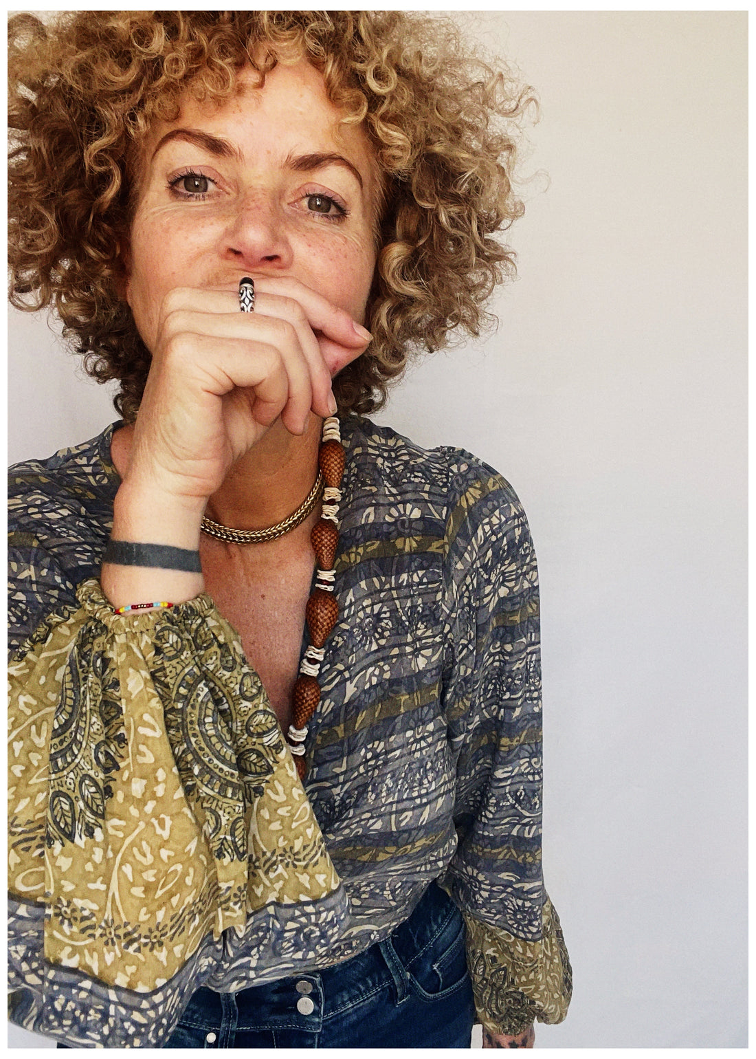 Hoya Silk Crepe Balloon Sleeve Wrap Top ~ Powder S