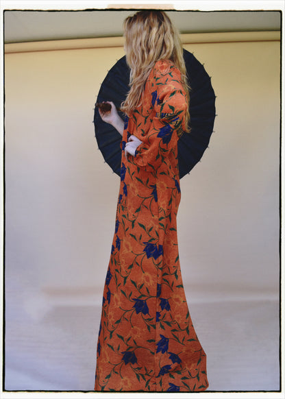Zea Silk Crepe Kaftan Maxi Dress ~  Vermillion XS