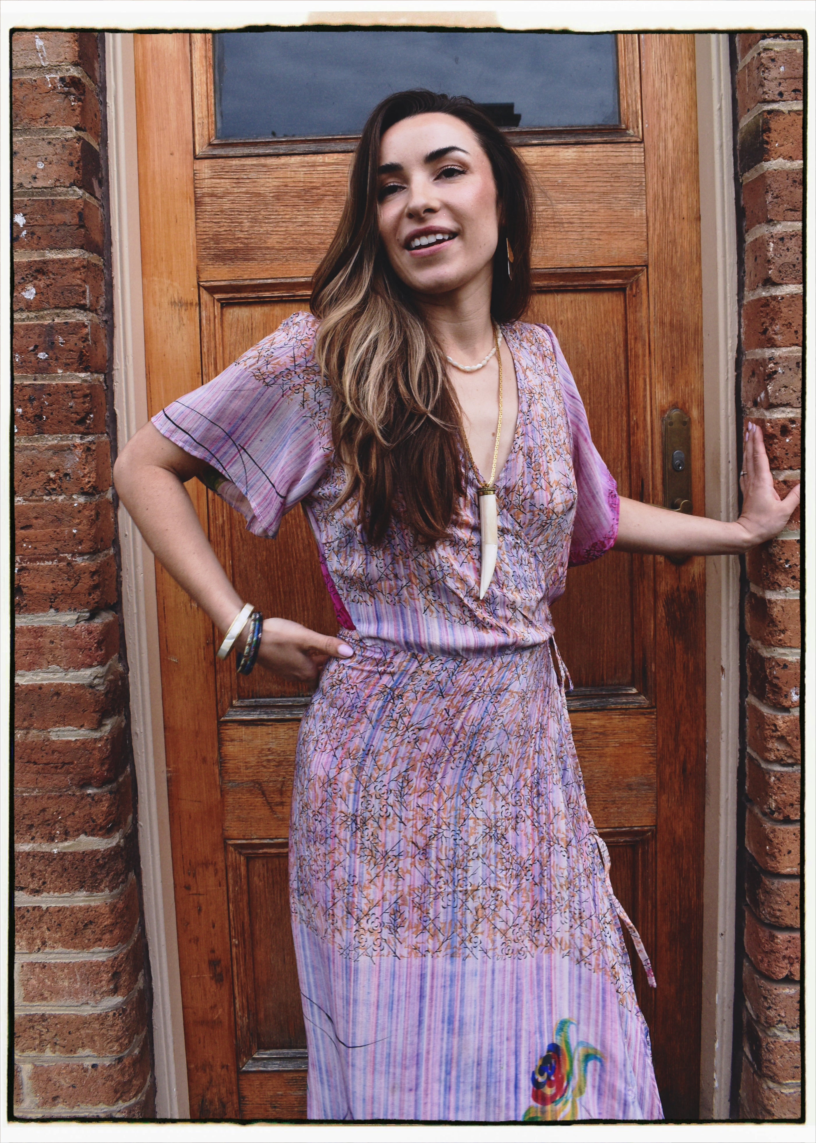 Liatris Silk Crepe Flutter Sleeve Wrap Dress ~ Flambe L