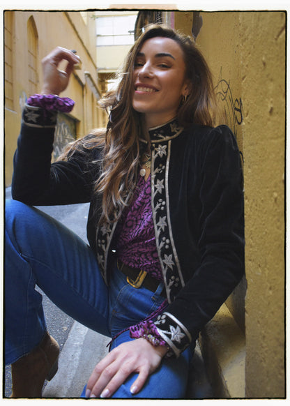 Hypoxis Velvet and Leather Applique Jacket
