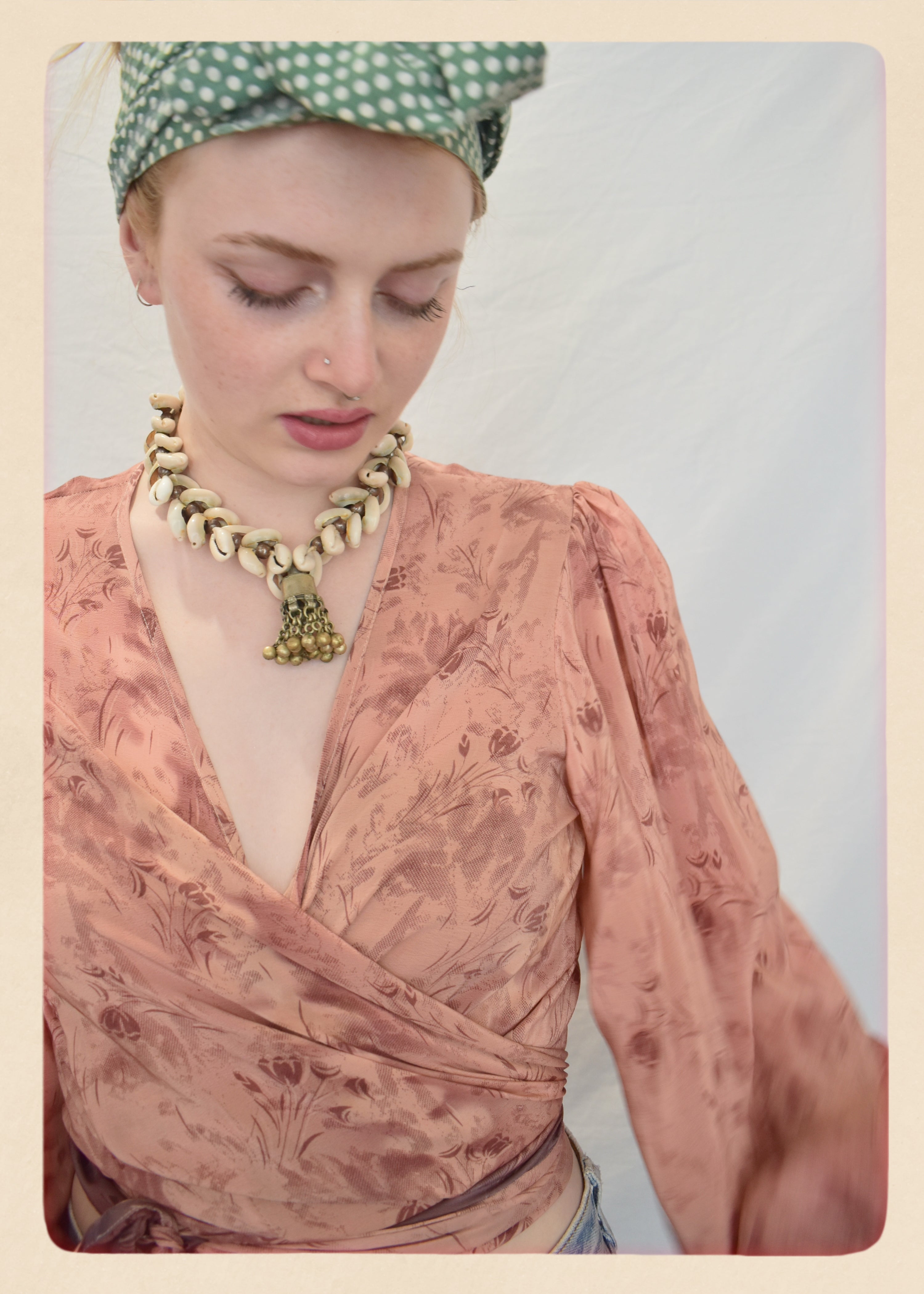 Hoya Silk Crepe Balloon Sleeve Wrap Top ~ Creole S