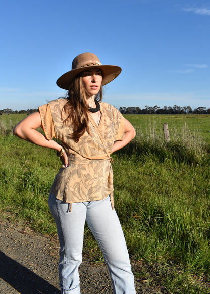 Bassia Silk Crepe Cross Tie Front Blouse ~ Buttercup S
