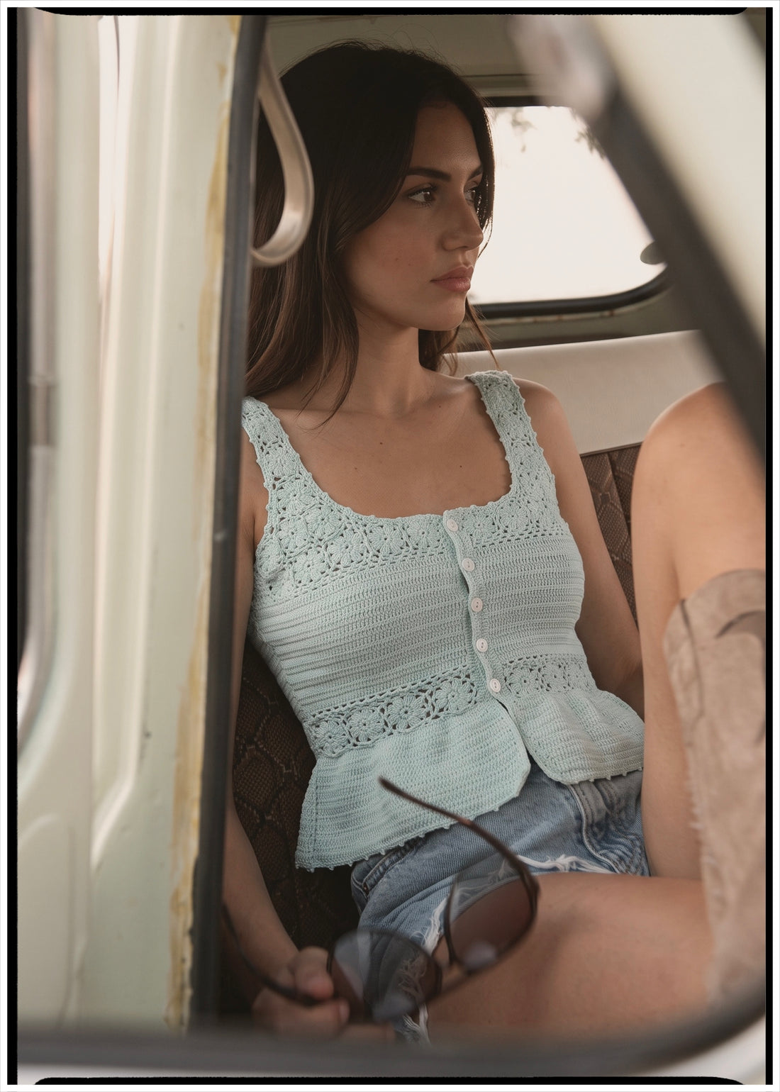Alcea Hand-Crochet Button-Up Camisole ~ Aquamarine