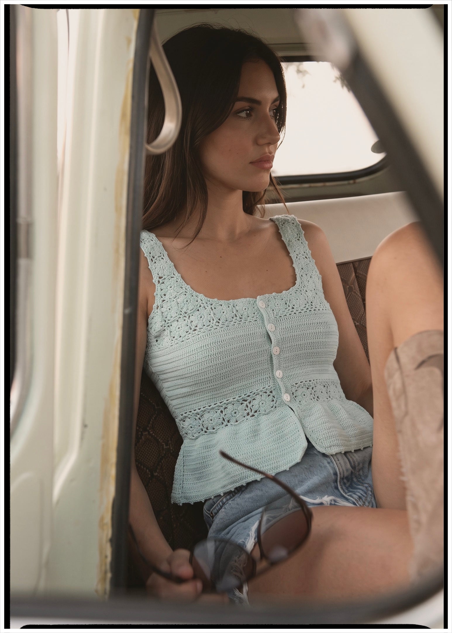 Alcea Hand-Crochet Button-Up Camisole ~ Aquamarine