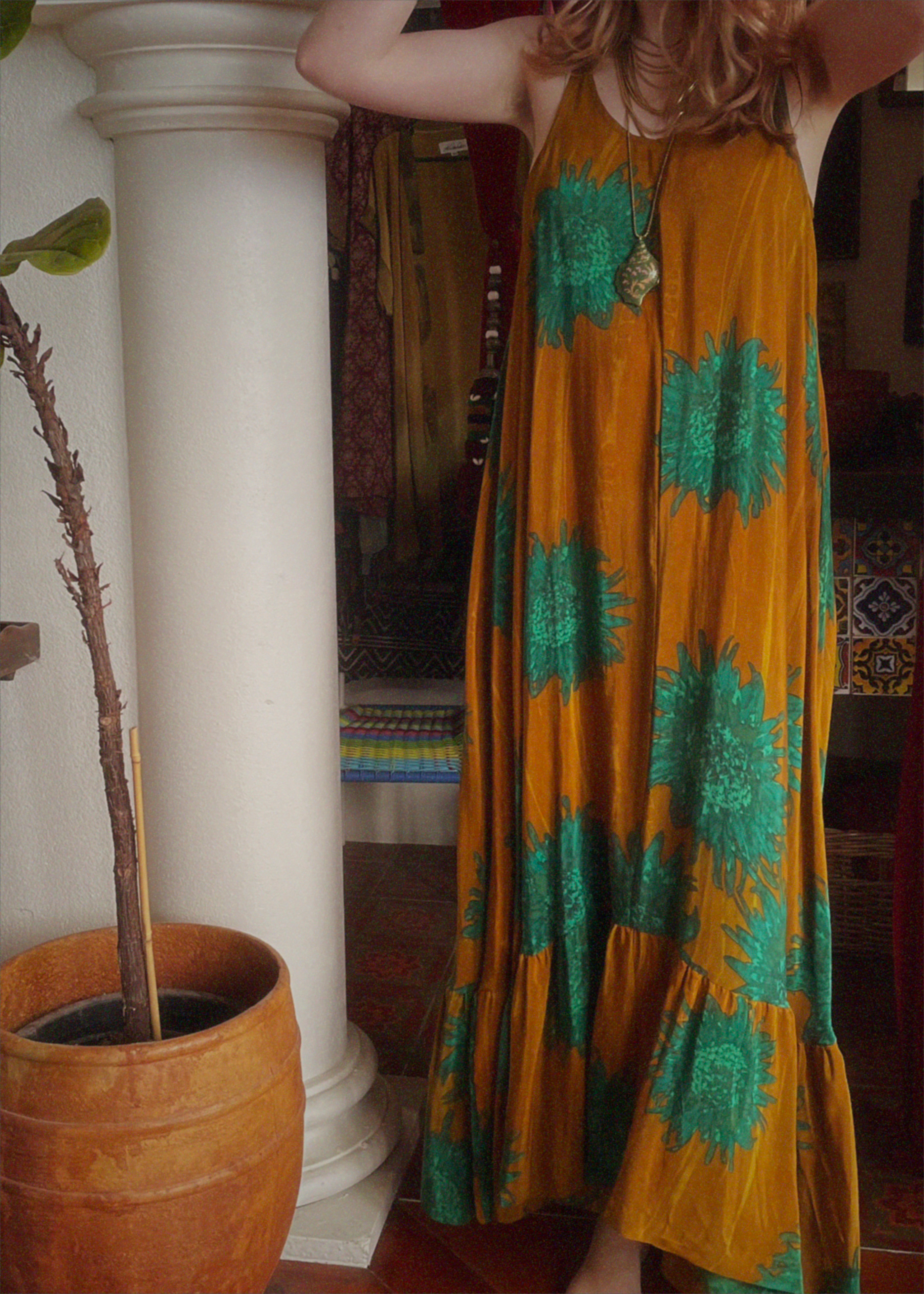 Eustoma Silk Crepe Swing Maxi Dress ~ Tawny M