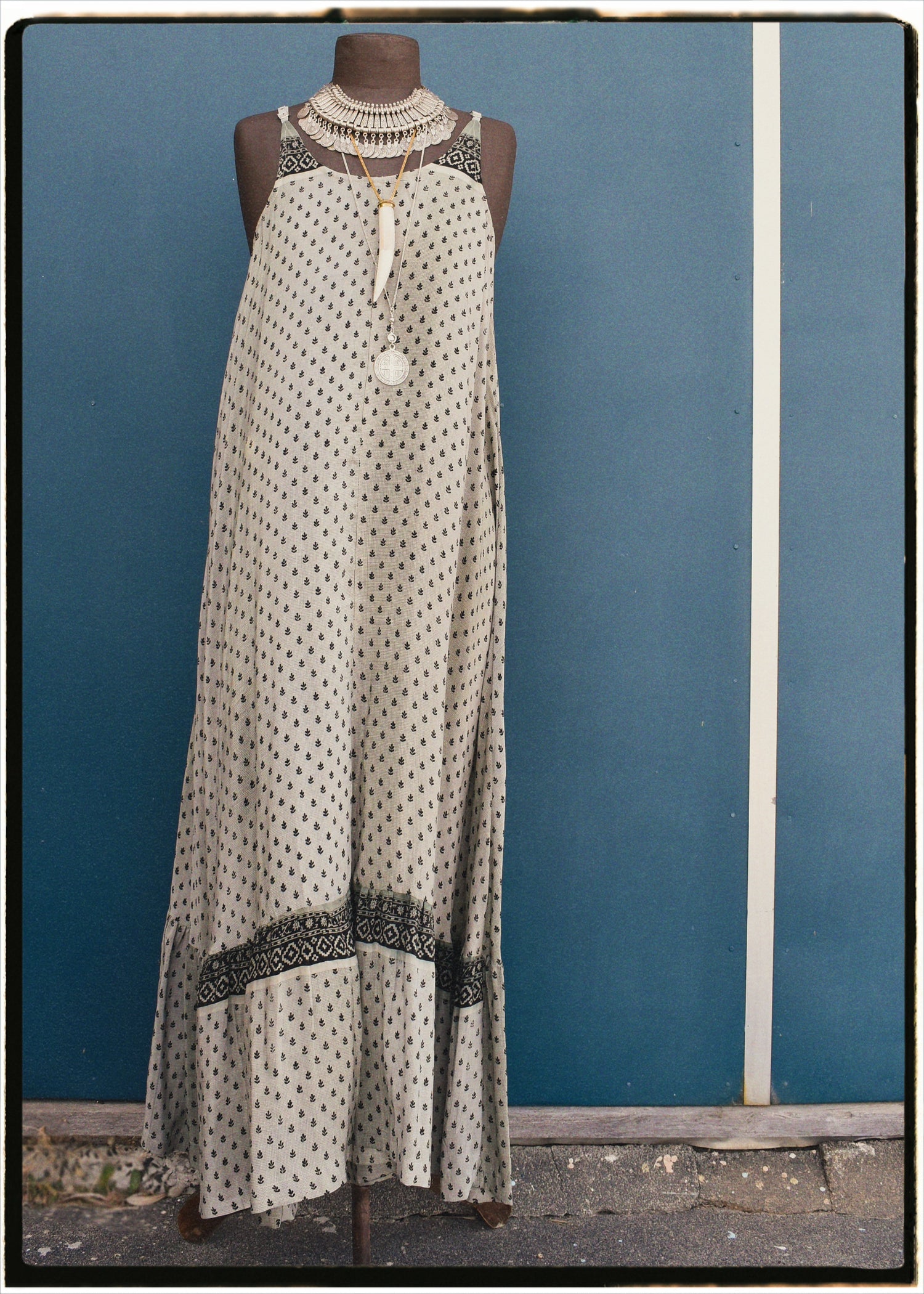 Eustoma Silk Crepe Swing Maxi Dress ~ Fjord XL