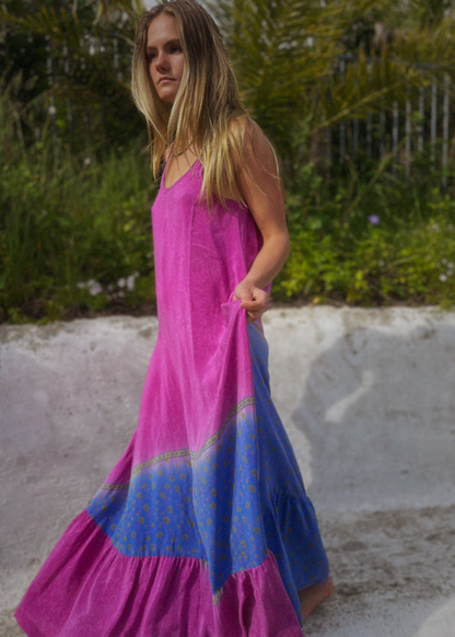 Eustoma Silk Crepe Swing Maxi Dress ~ Jewel M