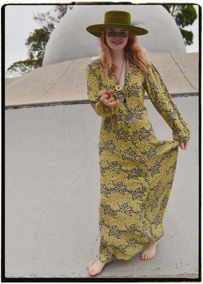 Zea Silk Crepe Kaftan Maxi Dress ~  Palm XS